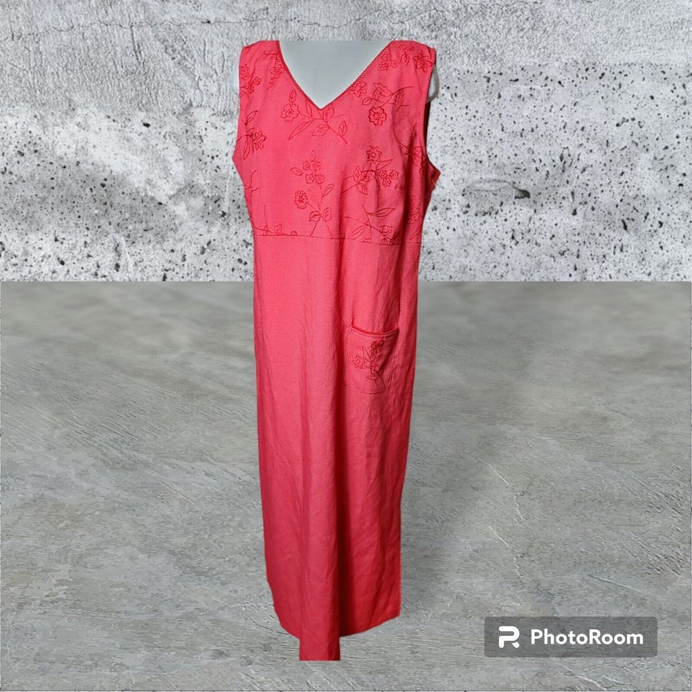 Melissa Harper 14P Maxi Dress V Neck Sleeveless Houndstooth Embroidered Red